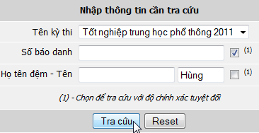 Tra cứu điểm trên web