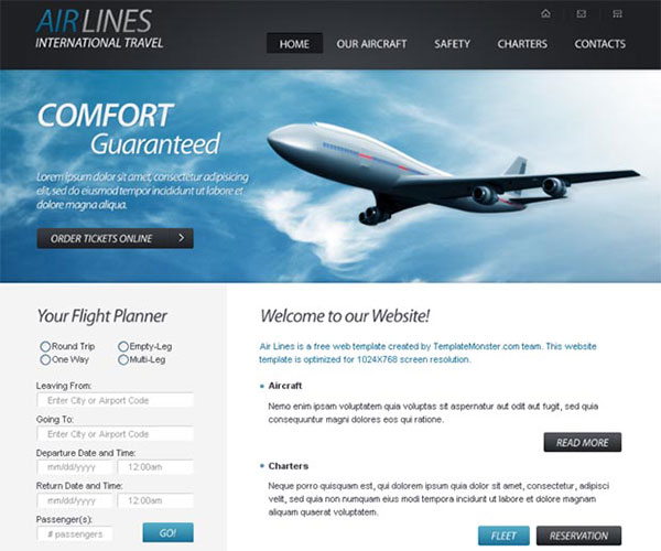 Free Airlines Company Website Template