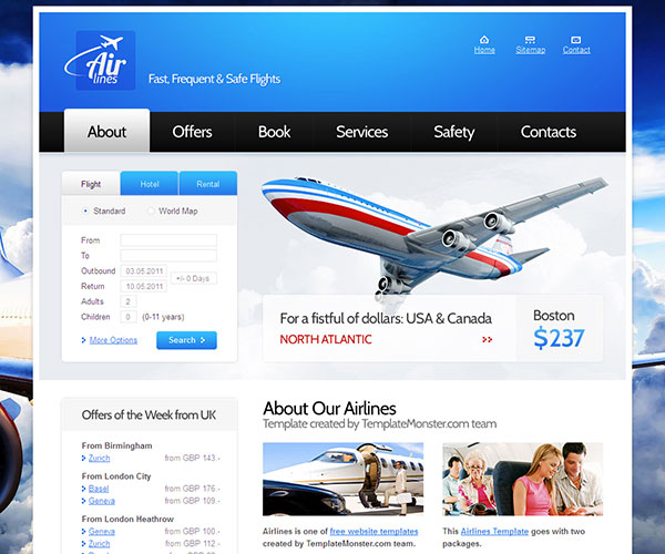 Free Airlines Website Template