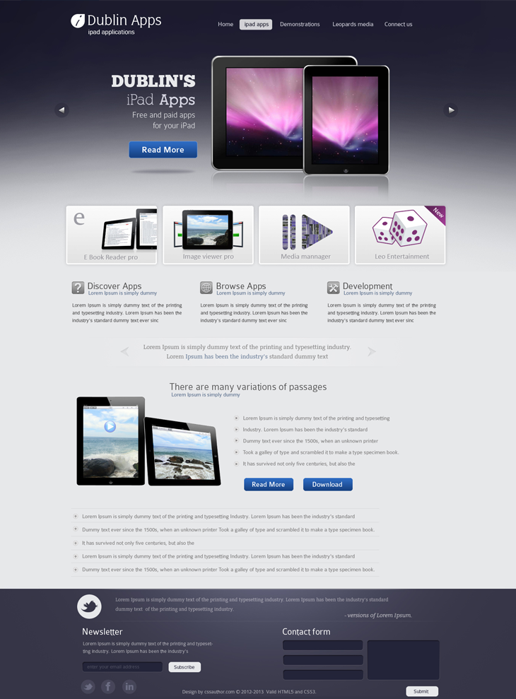 Dublin iPad Apps cssauthor.com 20 Beautiful Web Design Template PSD for Free Download
