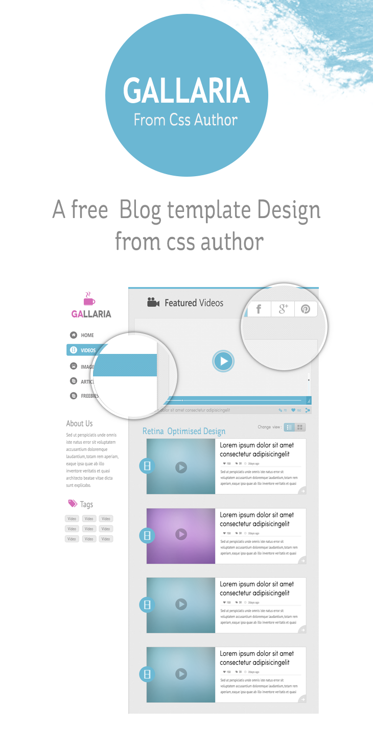Gallaria – Free Blog Template Design cssauthor.com 20 Beautiful Web Design Template PSD for Free Download