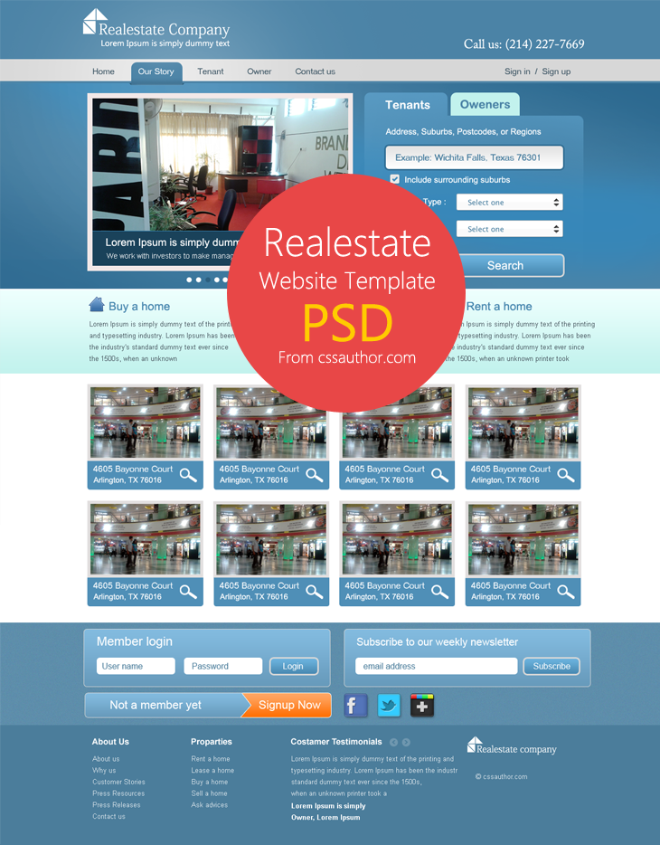 Real Estate Website Template PSD for Free Download cssauthor.com 20 Beautiful Web Design Template PSD for Free Download