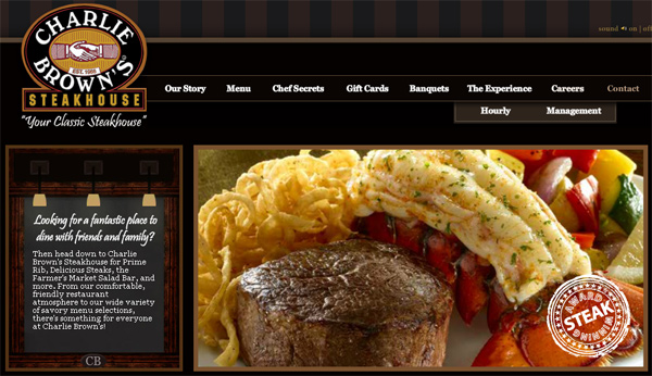 C-harliebrowns.com in 70 Most Creative Cafes' And Restaurants' Web Sites