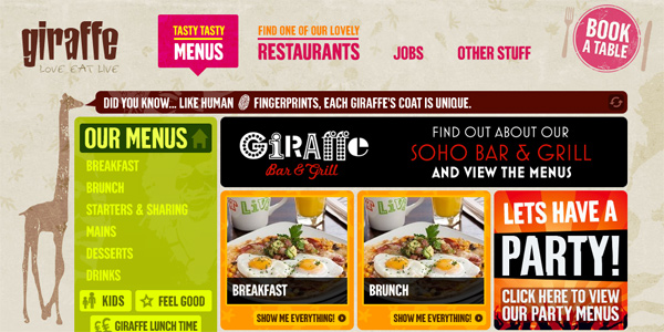 Giraffe.net in 70 Most Creative Cafes' And Restaurants' Web Sites