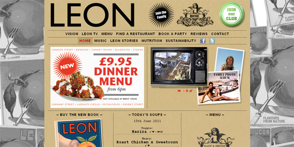 Leonrestaurants.co.uk in 70 Most Creative Cafes' And Restaurants' Web Sites