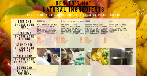 Benitos-hat.com in 70 Most Creative Cafes' And Restaurants' Web Sites