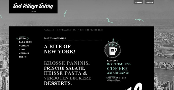 Eastvillageeatery.de in 70 Most Creative Cafes' And Restaurants' Web Sites