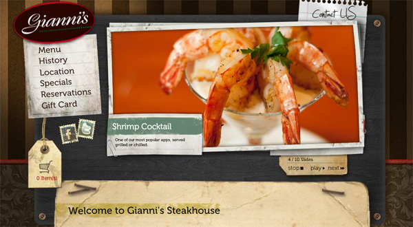 Giannis-steakhouse.com in 70 Most Creative Cafes' And Restaurants' Web Sites