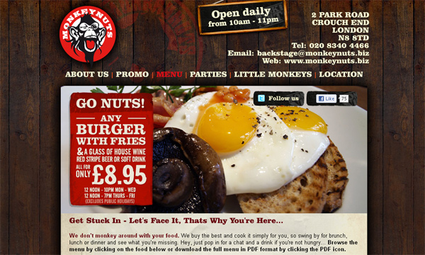 Monkeynuts.biz in 70 Most Creative Cafes' And Restaurants' Web Sites