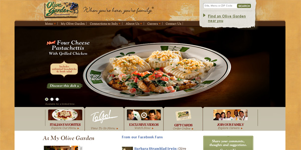 Olivegarden.com in 70 Most Creative Cafes' And Restaurants' Web Sites