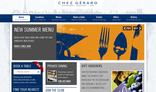 Chezgerard.co.uk in 70 Most Creative Cafes' And Restaurants' Web Sites