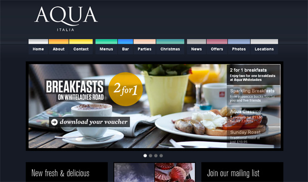 Aqua-restaurant.com in 70 Most Creative Cafes' And Restaurants' Web Sites