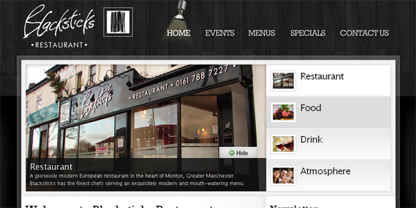 Blacksticksrestaurant.co.uk in 70 Most Creative Cafes' And Restaurants' Web Sites