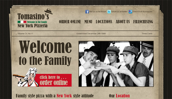 Tomasinospizza.com in 70 Most Creative Cafes' And Restaurants' Web Sites