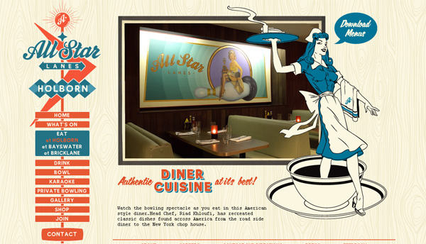 Allstarlanes.co.uk in 70 Most Creative Cafes' And Restaurants' Web Sites