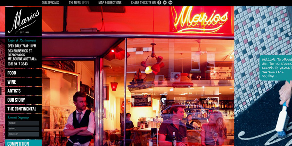 Marioscafe.com.au in 70 Most Creative Cafes' And Restaurants' Web Sites