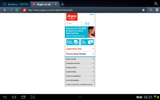 Argos on 10.1' tablet