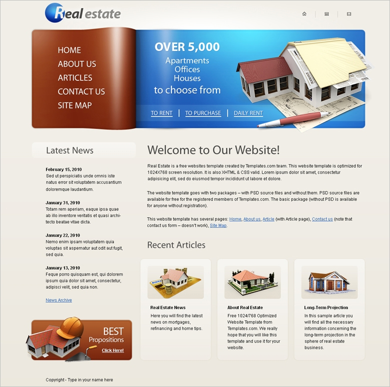 free real estate web template