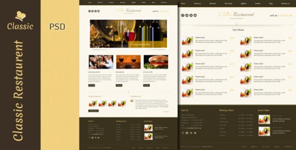 nhà hàng cao cấp và cafe psd mẫu web