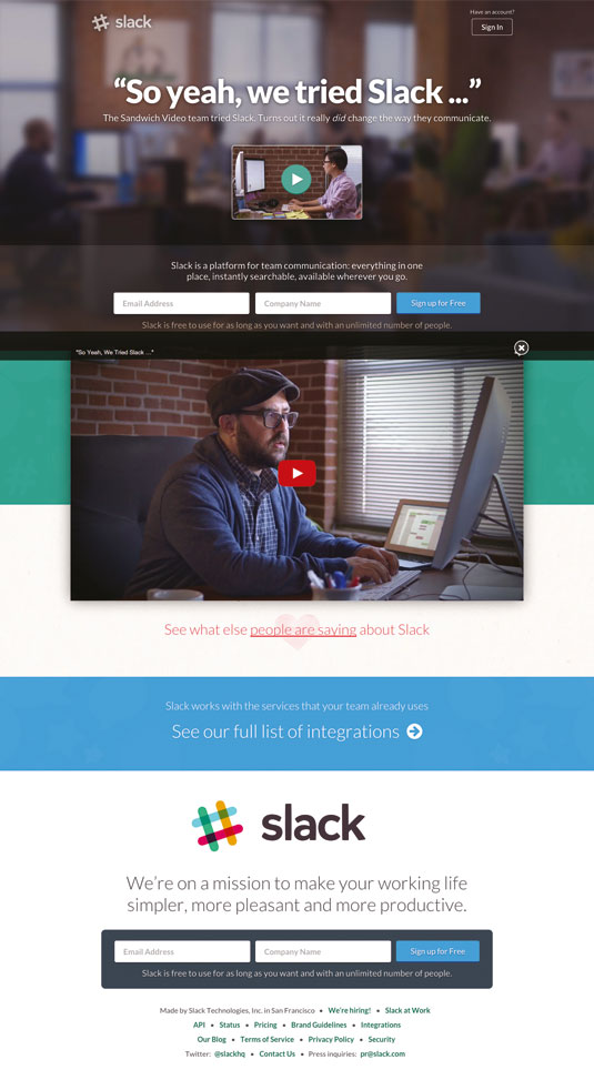 slack sign up trong thiet ke web 