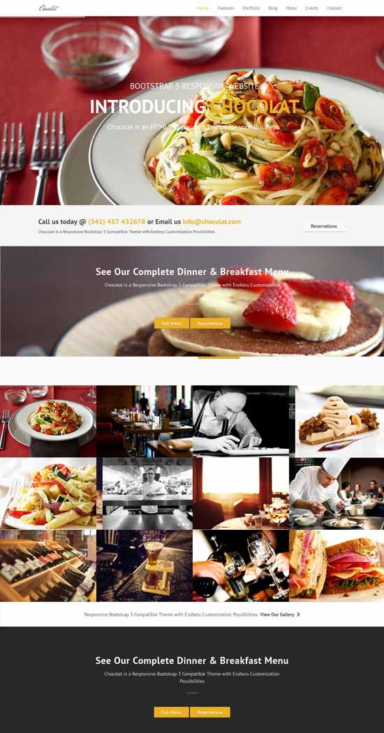 chocolat bootstrap restaurant template thiet ke web nha hang