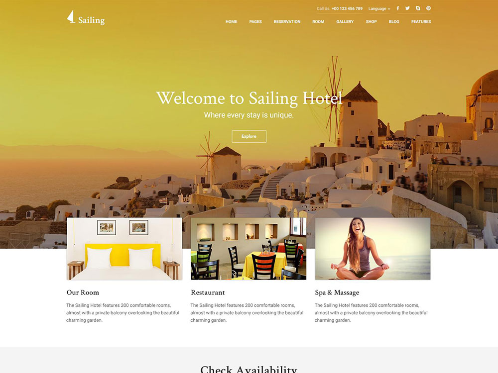 Giao diện web khách sạn Sailings