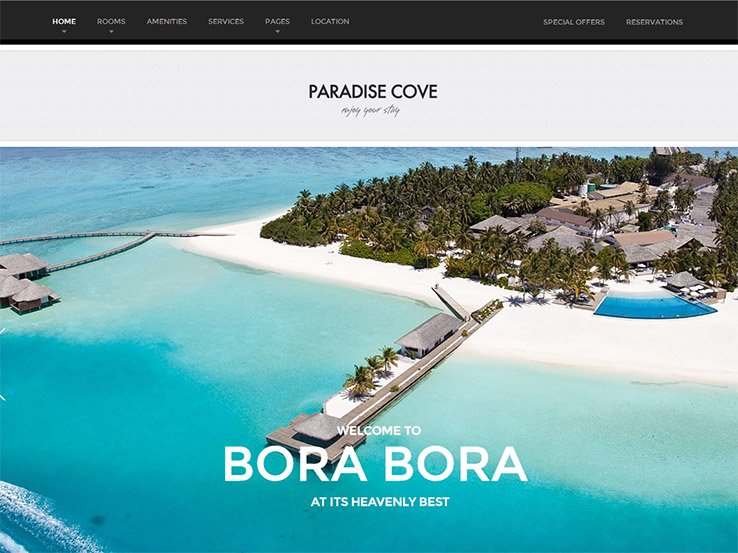 Giao diện web khách sạn Paradise Cove