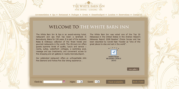 website của khách sạn The White Barn Inn