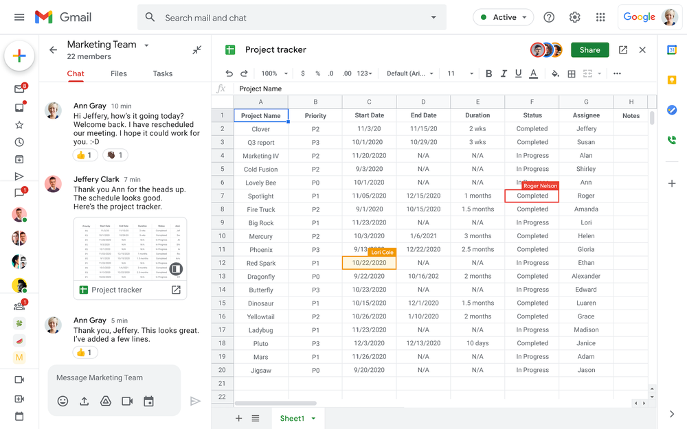 Chỉnh sửa file Google Sheets trực tiếp từ Google Chat room.