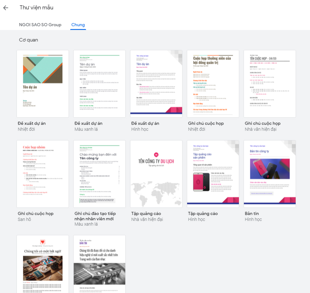 Chọn một tài liệu mẫu trong Google Docs