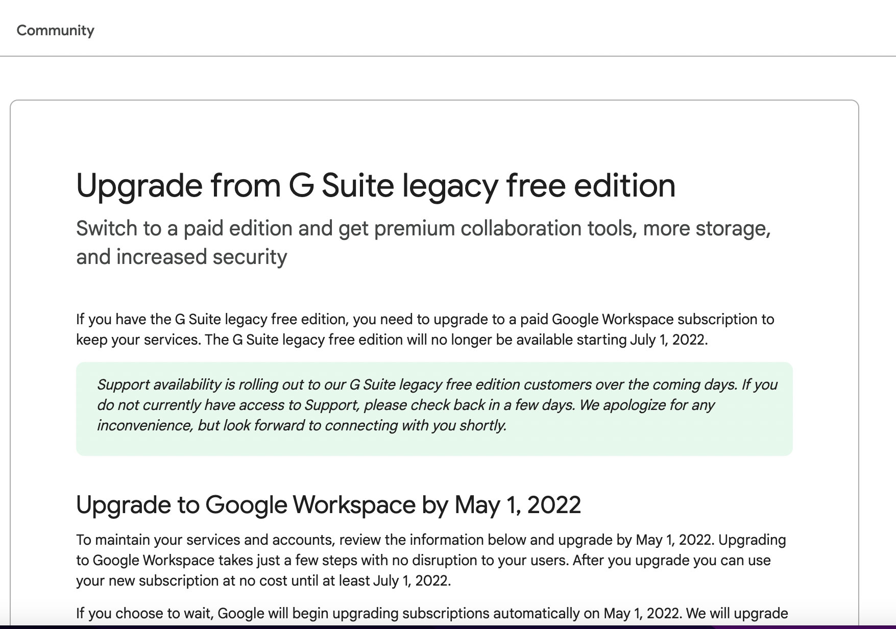 Google sẽ dừng dịch vụ G Suite miễn phí sau 01/05/2022, bắt buộc nâng cấp Google Workspace