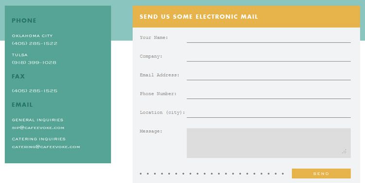 the inspirationally designed Contact Page f-rom Café Evoke