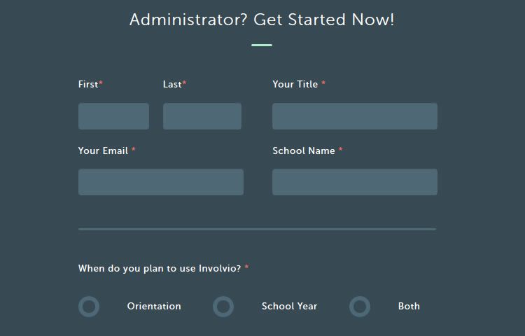 the inspirationally designed Signup Form f-rom Involvio Orientation